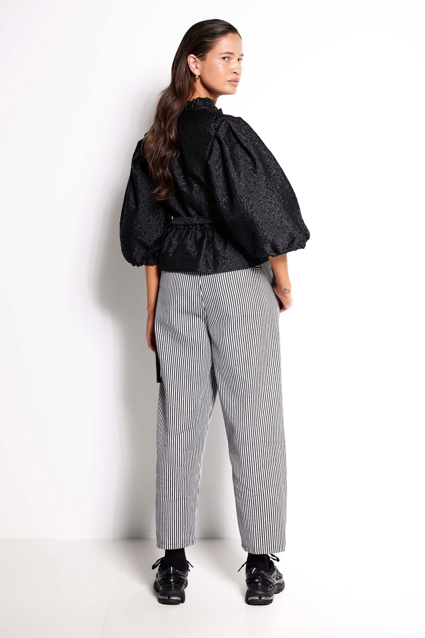 Dynasty Belted Pant - Black stripe belted denim trouser