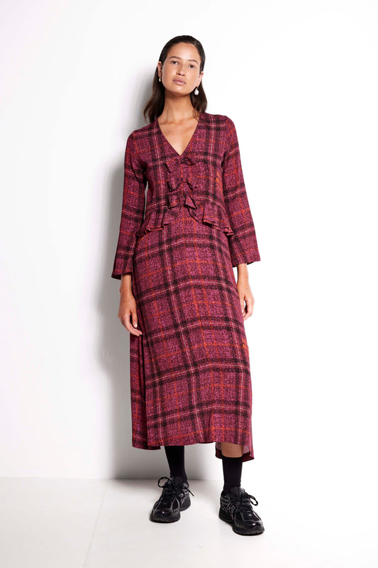 Bow Tie Dress - Full length V-neck flute sleeve dress