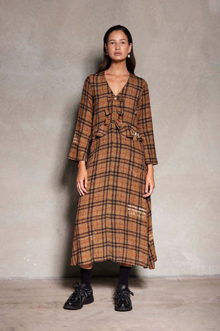 Bow Tie Dress - Full length V-neck flute sleeve dress