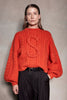 CABLE S JUMPER - FIRE RED CHUNKY WOOL KNIT JUMPER WITH WIDE SLEEVES