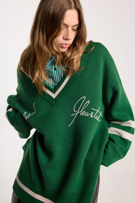Hearted Jumper - Grass Green Merino