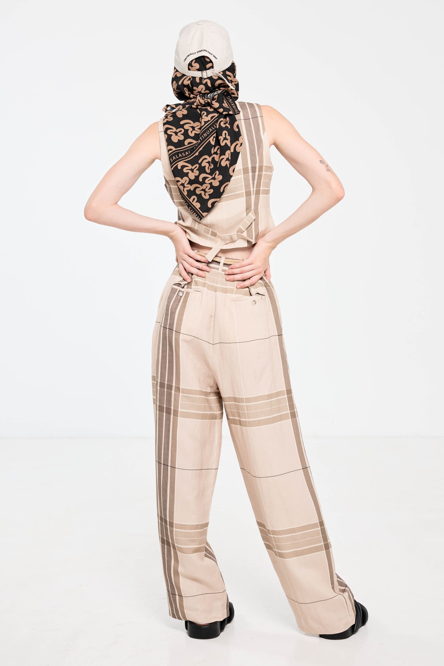 Palazzo Pant - Camel Check Linen