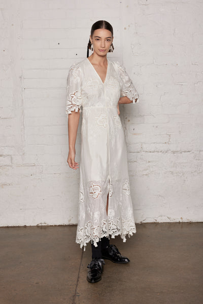 Beau monde dress mid length white lace dress