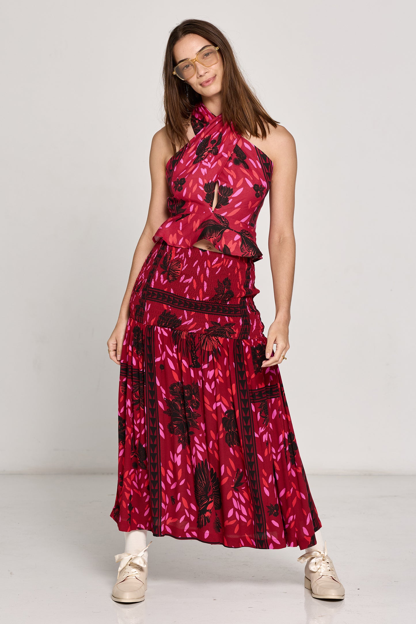 Jezebel Shirred Skirt - Wild Cherry Print