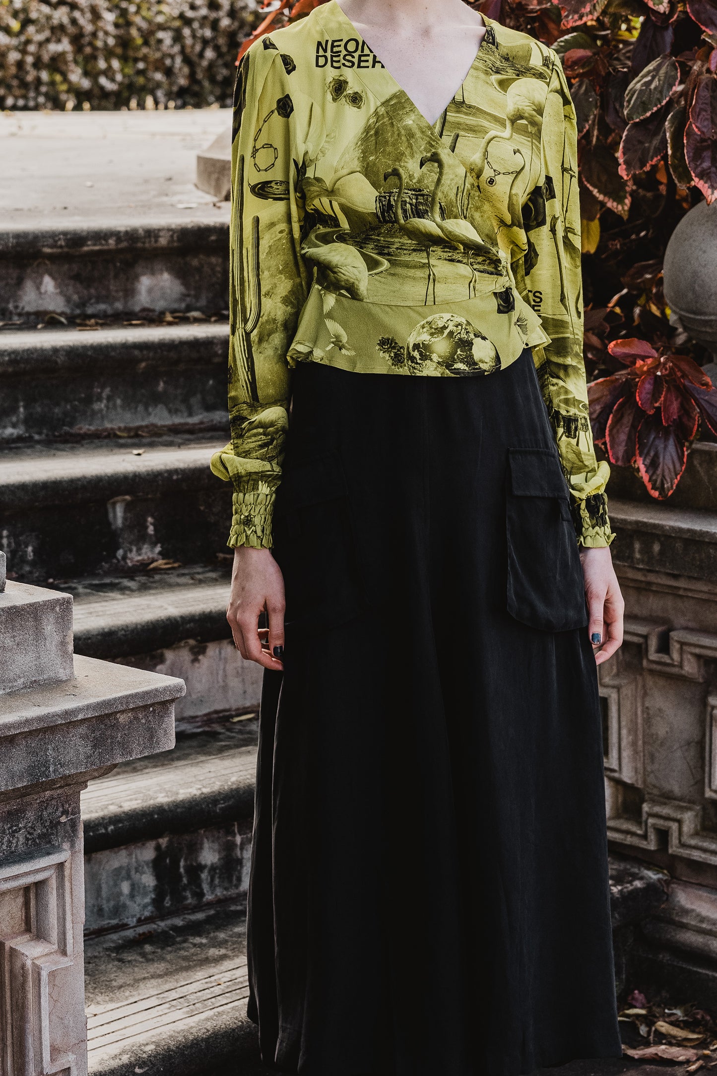 HEARTS ON FIRE WRAP TOP - NEON PRINT