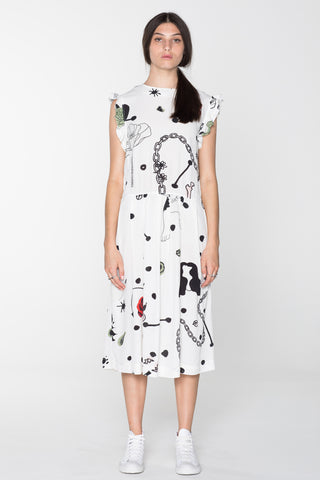 DOMESTIC DRESS - WHITE CHAIN N HOUND PRINT