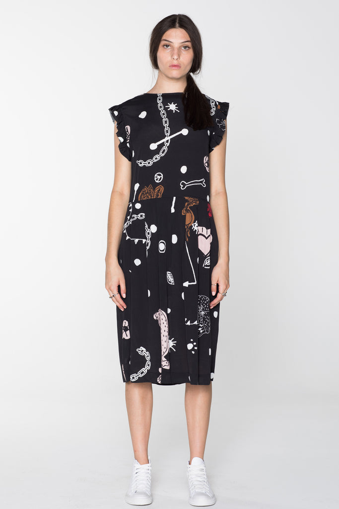 DOMESTIC DRESS - BLACK CHAIN N HOUND PRINT