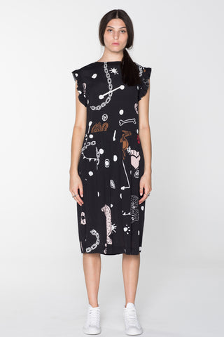 DOMESTIC DRESS - BLACK CHAIN N HOUND PRINT