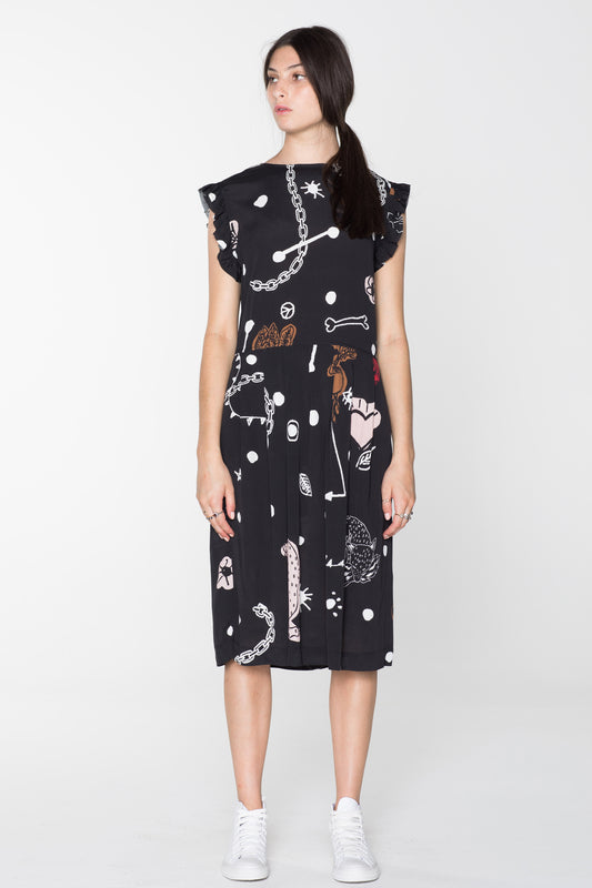 DOMESTIC DRESS - BLACK CHAIN N HOUND PRINT