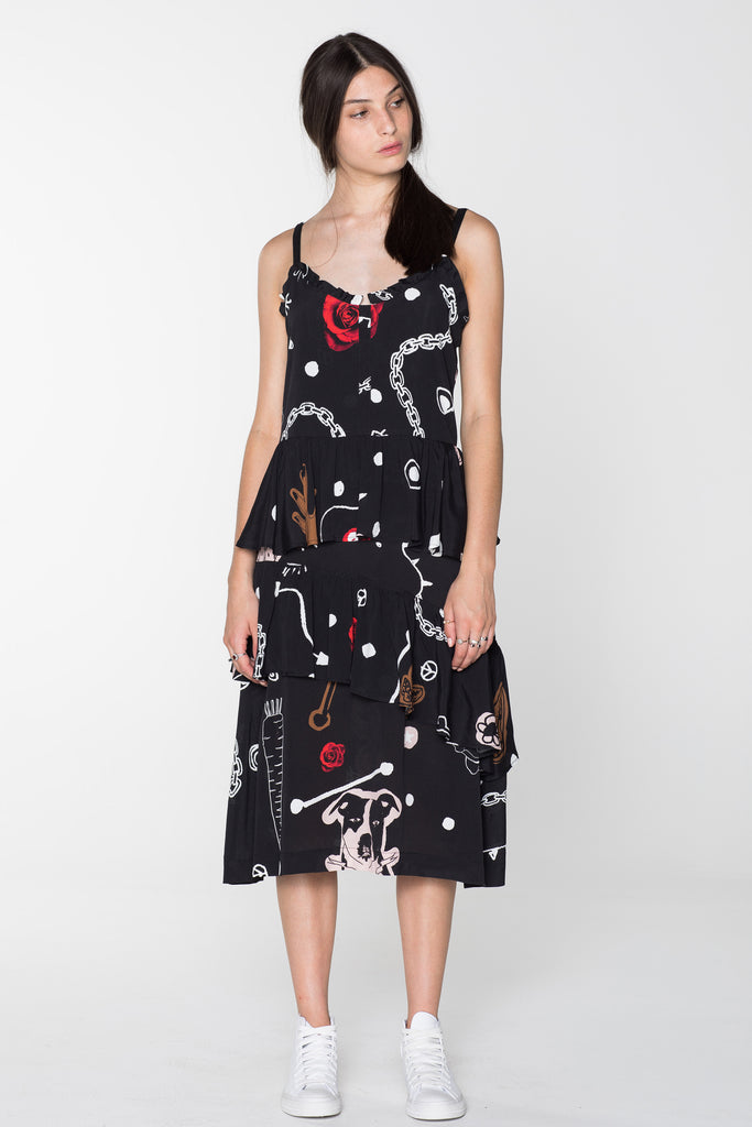 BEG FOR LOVE DRESS - BLACK CHAIN N HOUND PRINT