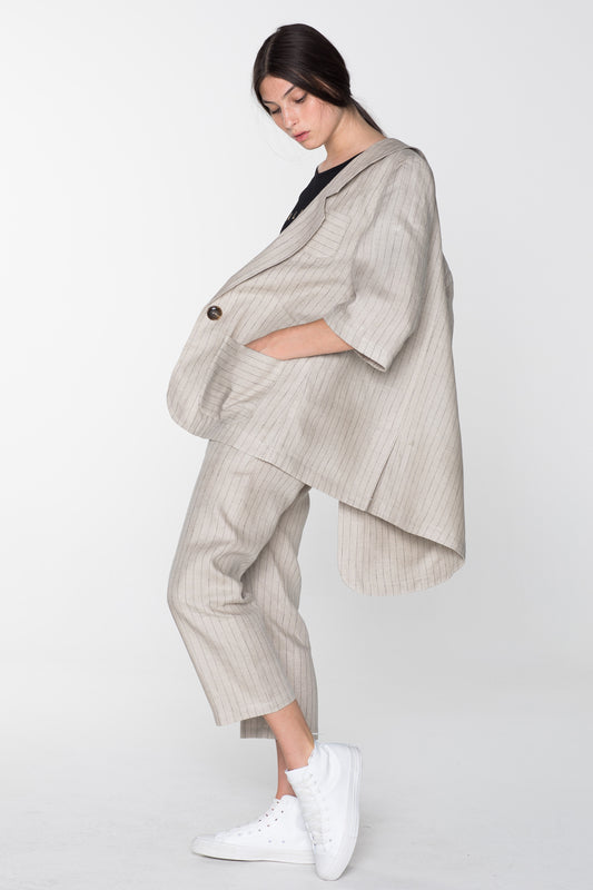HUMANE BLAZER- NATURAL PINSTRIPE