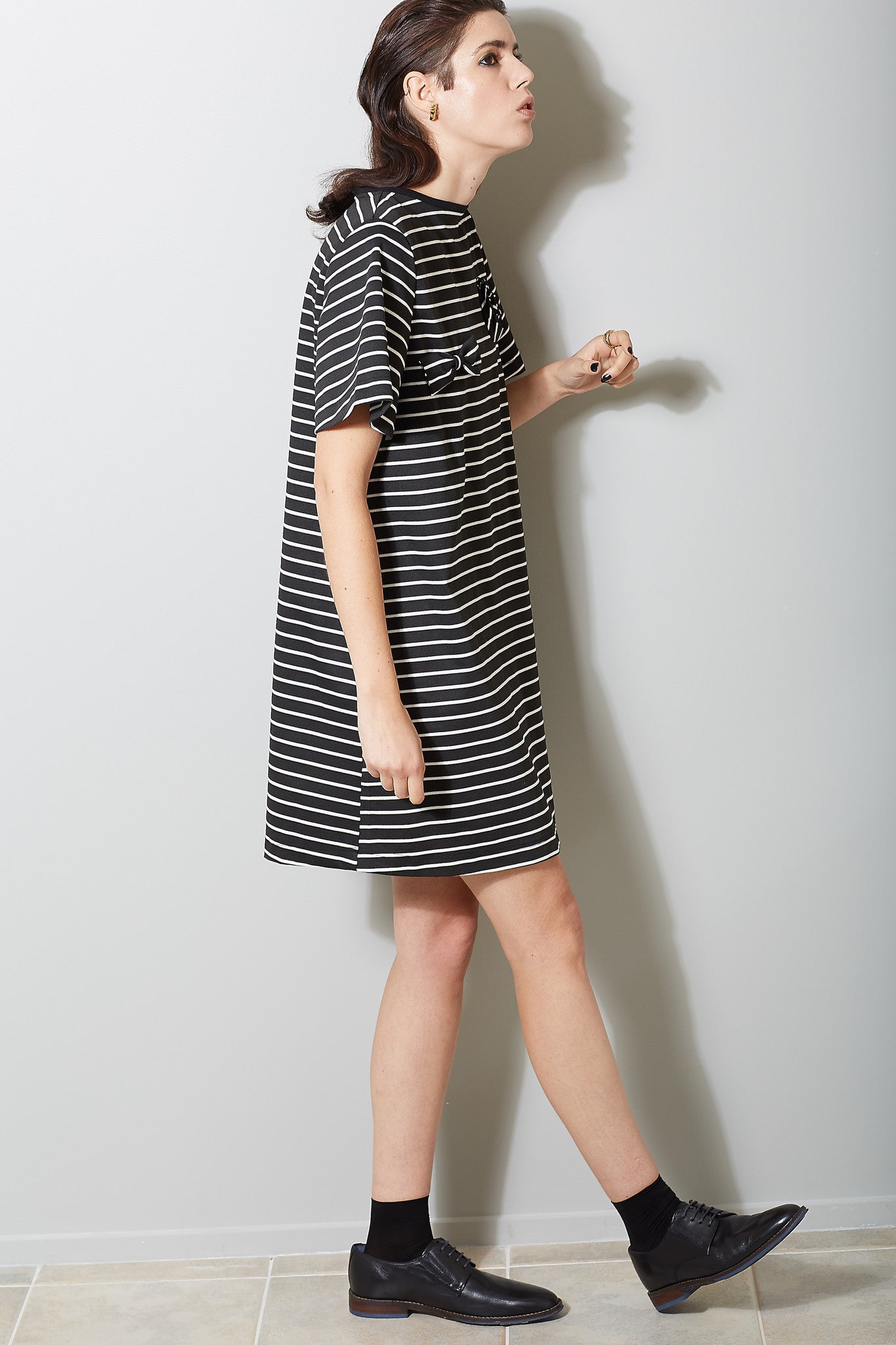 Rosette T Dress, Black Stripe