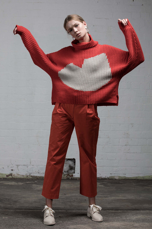 BROKEN HEART JUMPER - FIRE/BONE HEART MERINO