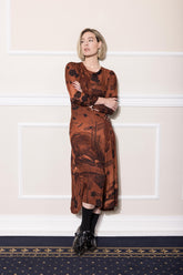 SERANADE SATURN DRESS REDWOOD PRINT SILK