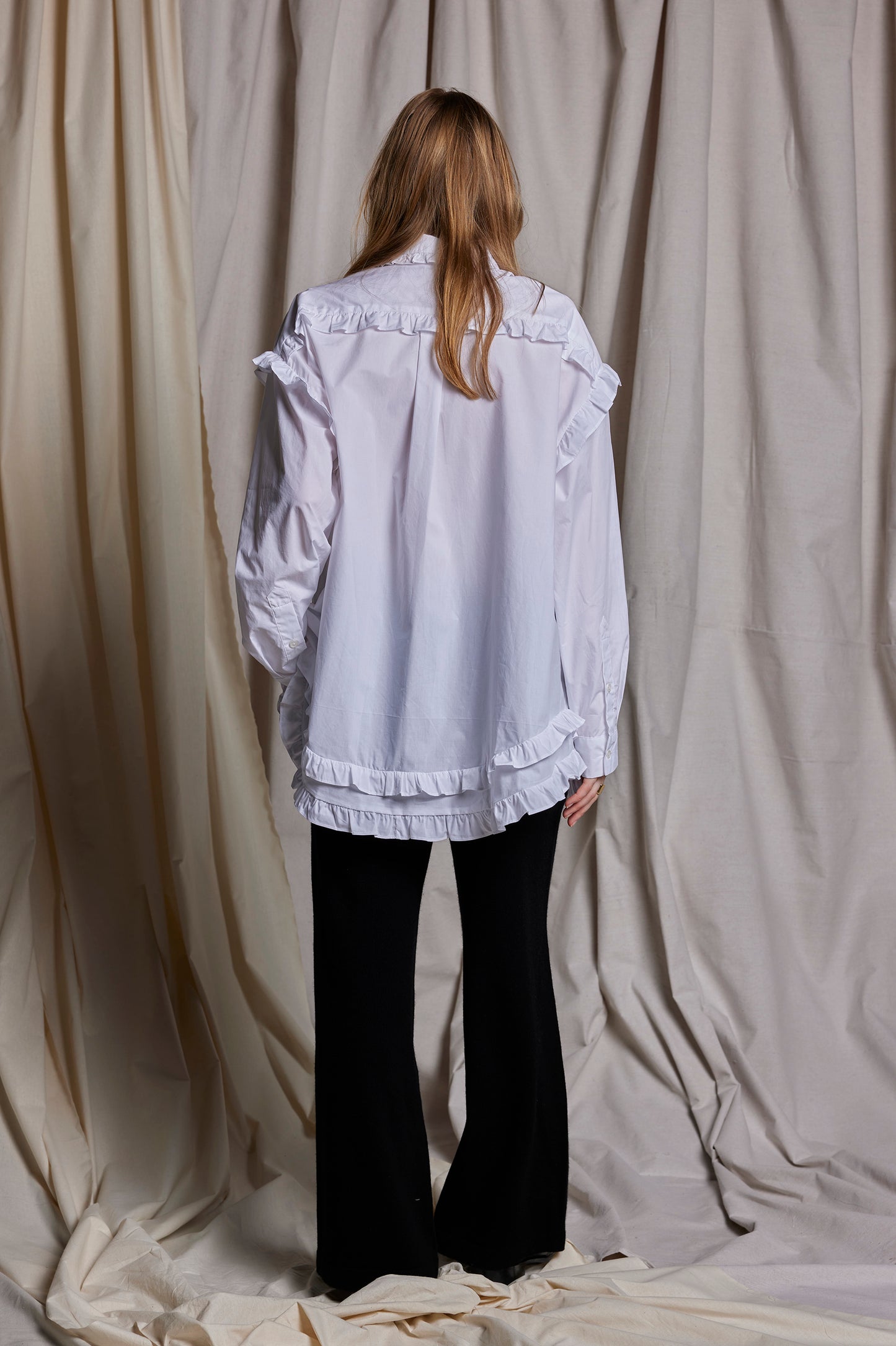 WHITE GLORIA BLOUSE - WHITE COTTON SATEEN