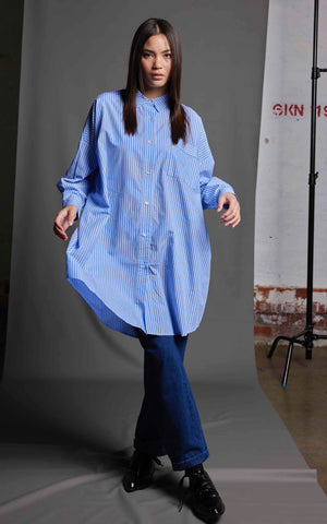 DREAMERS SHIRT DRESS - BLUE PINSTRIPE