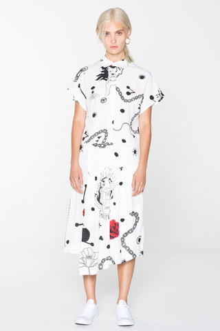 HOUSE DRESS - WHITE CHAIN N HOUND PRINT