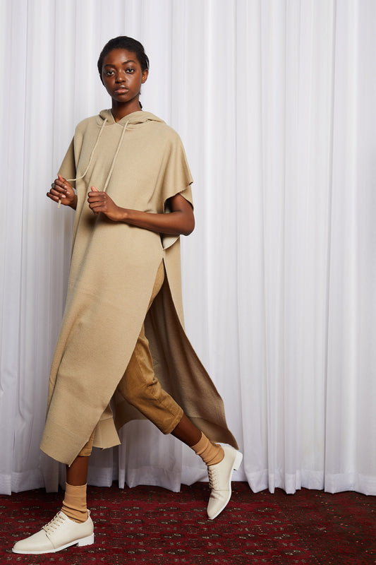 SCIFI PONCHO - BEIGE MERINO KNIT