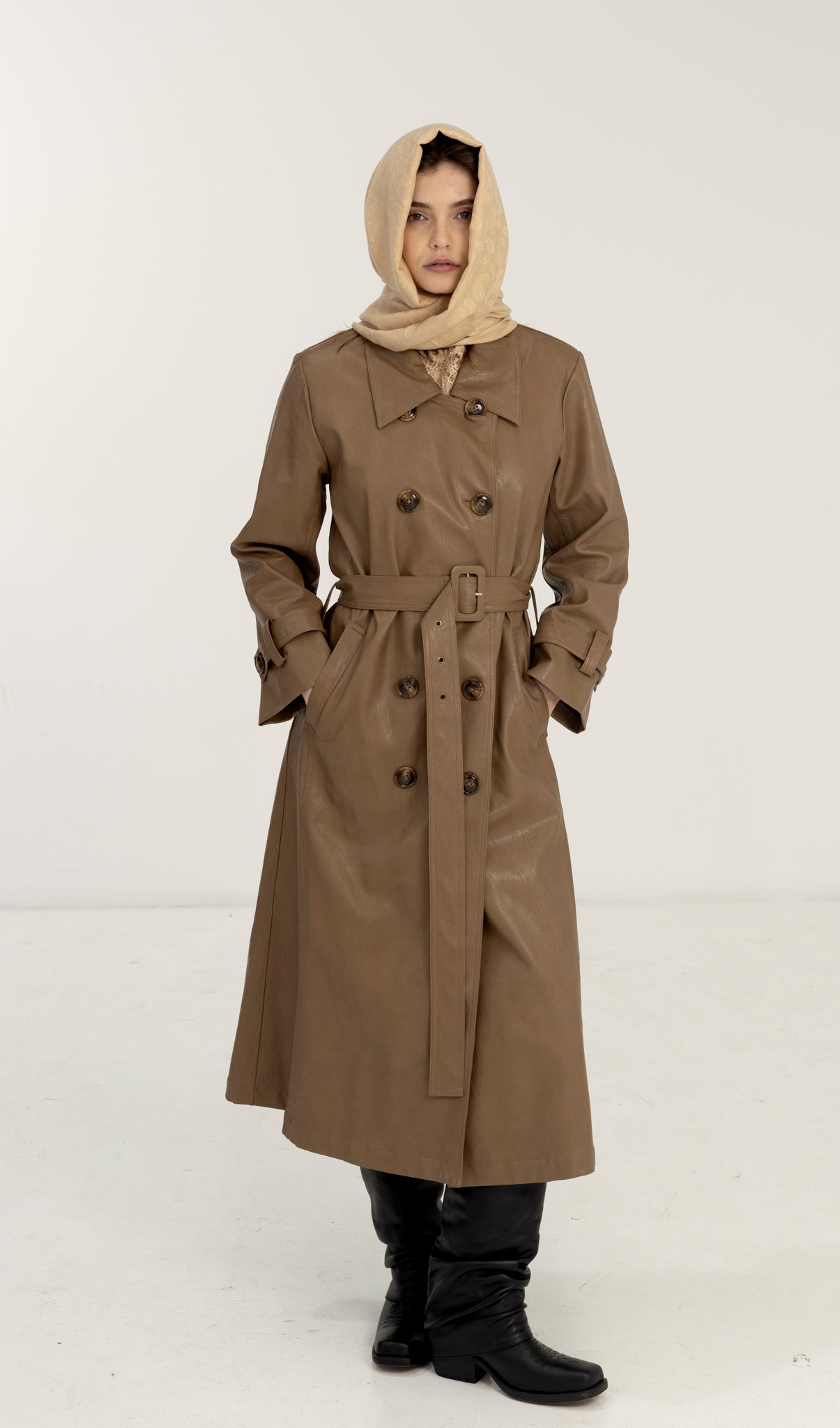 Salasai Trench -  Coffee Vegan Leather