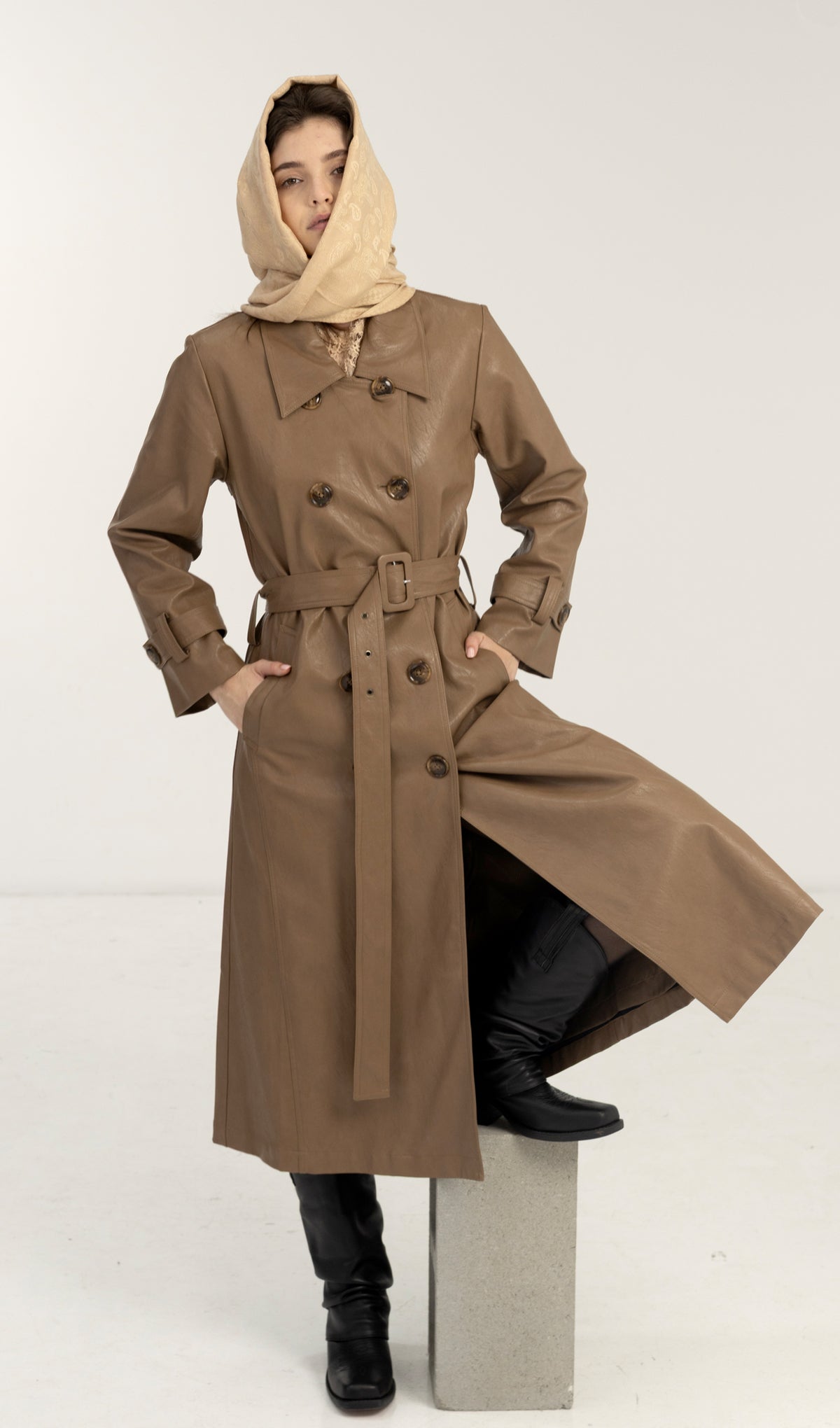 Salasai Trench -  Coffee Vegan Leather