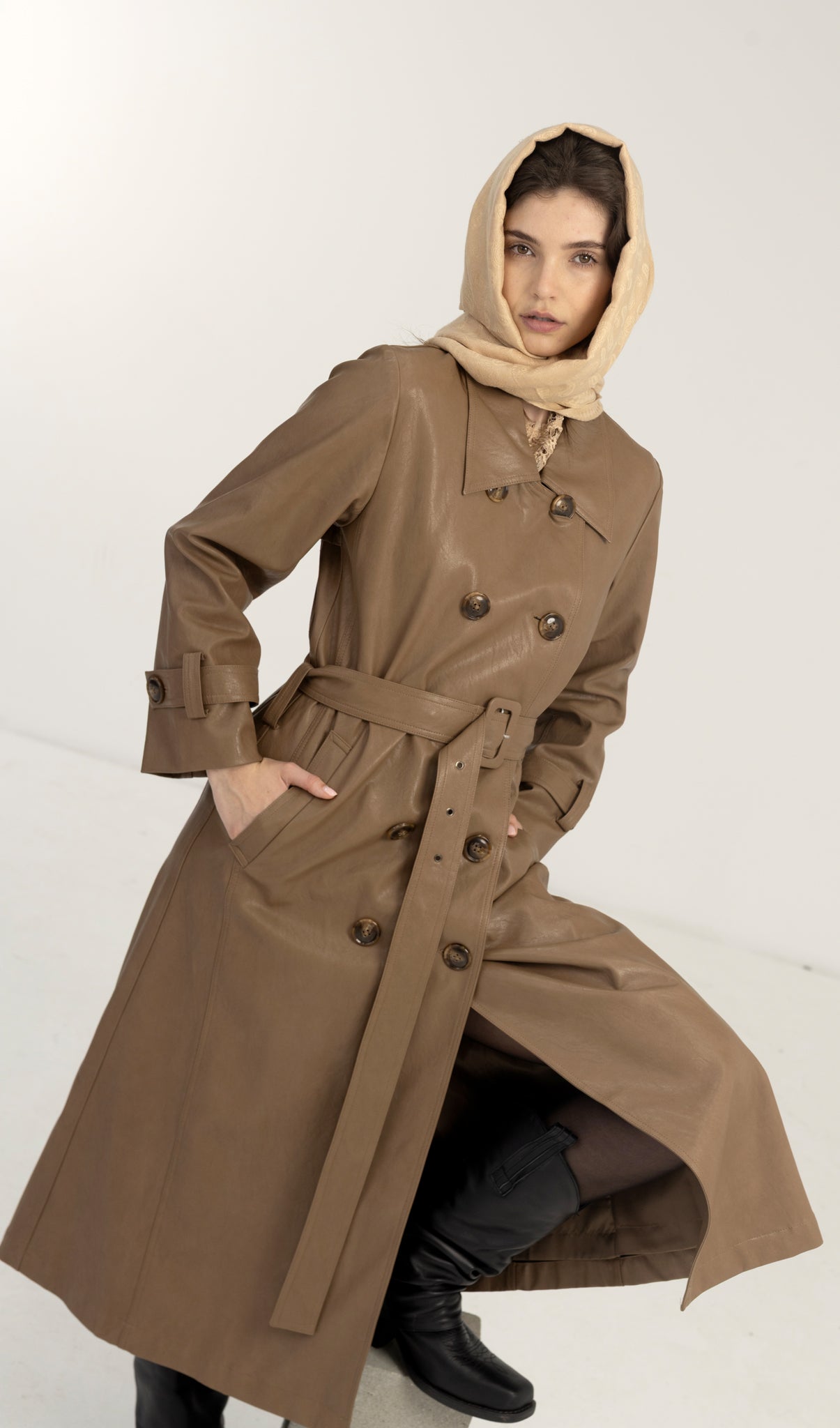 Salasai Trench -  Coffee Vegan Leather
