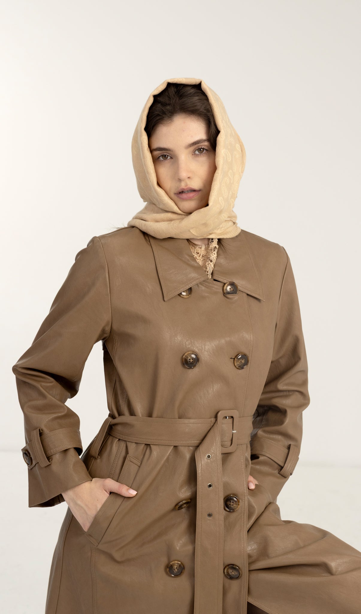 Salasai Trench -  Coffee Vegan Leather