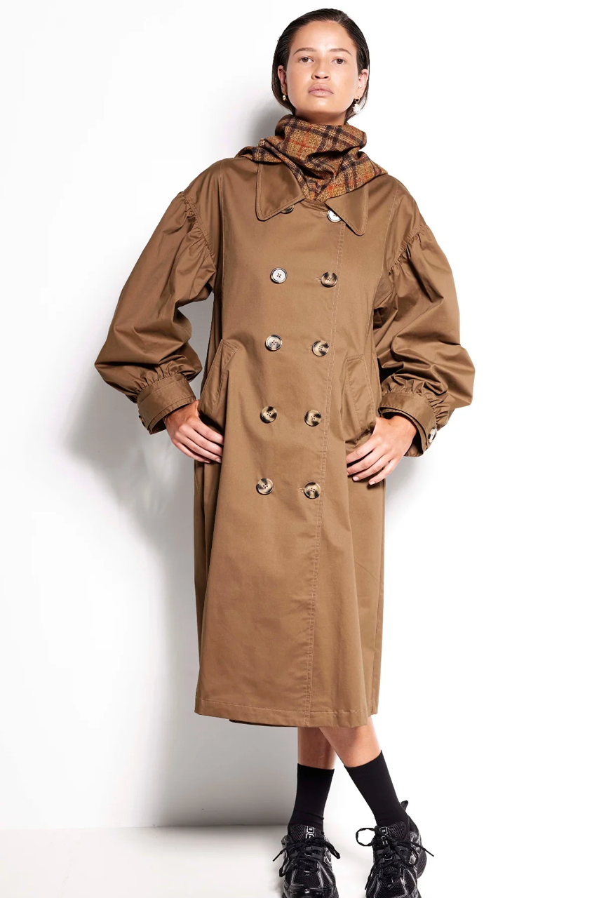 East Element Trench - Doubled breasted trench in tobacco