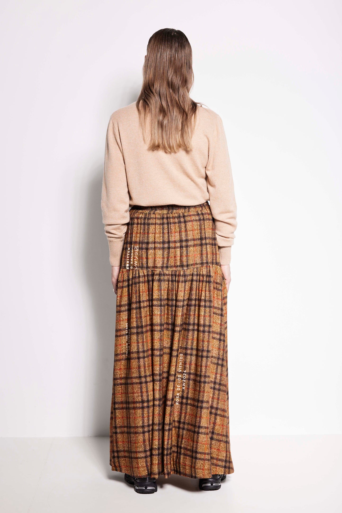 La Estrella Skirt - Tiered full length skirt in brown check