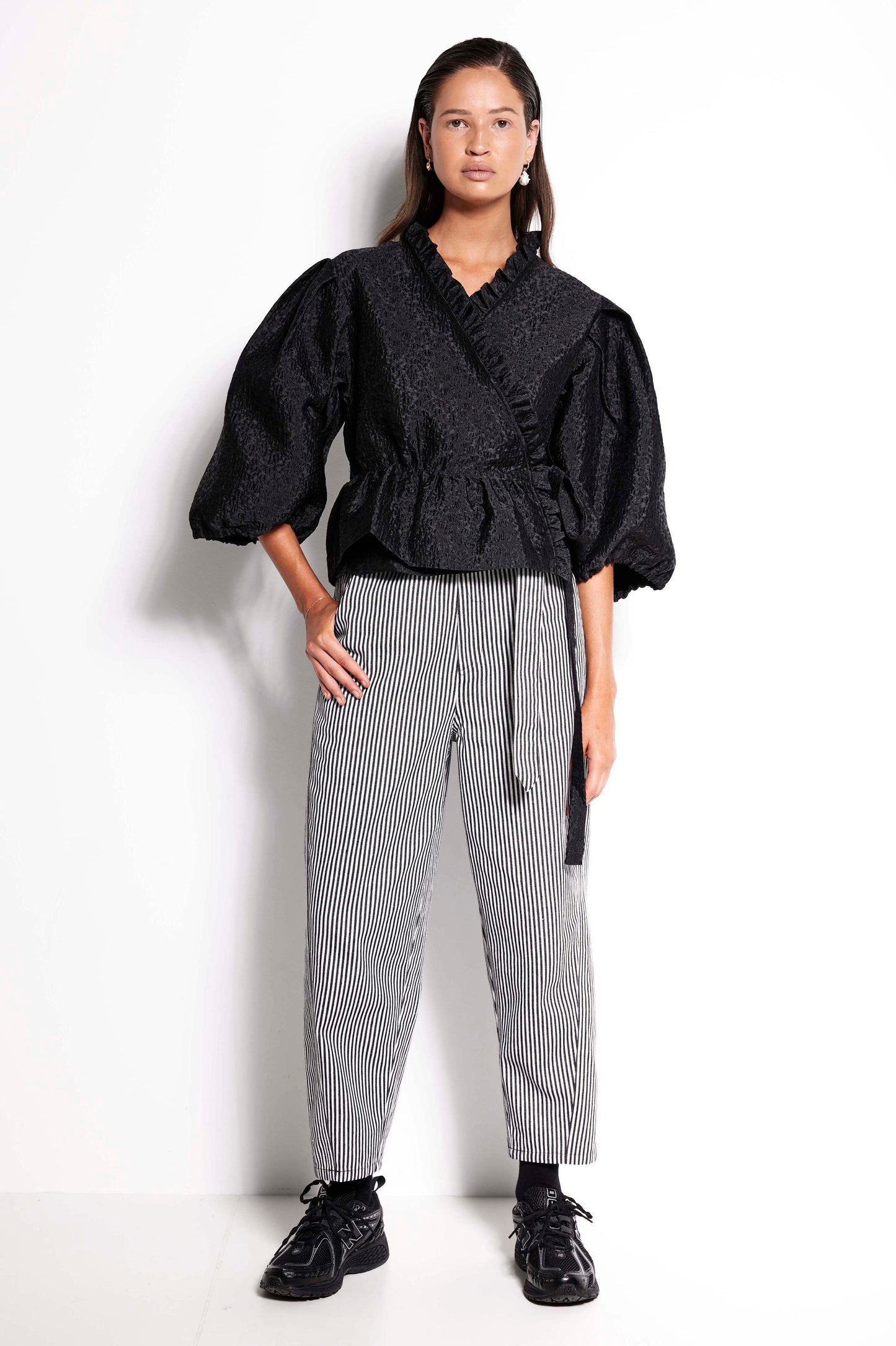 Dynasty Belted Pant - Black stripe belted denim trouser