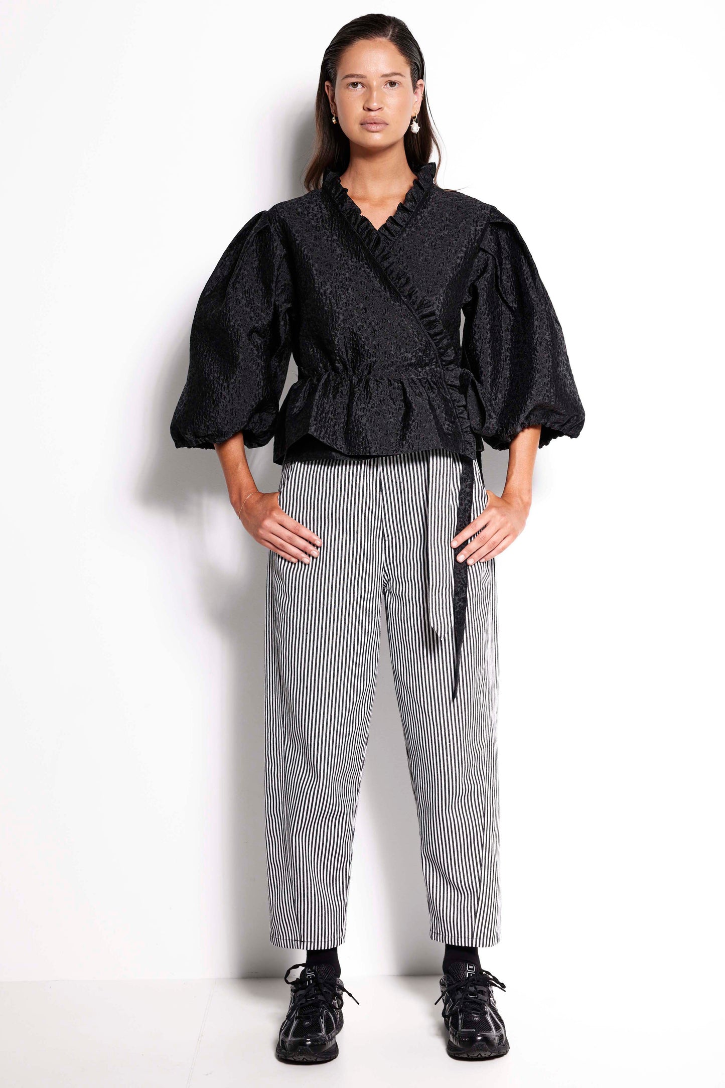 Dynasty Belted Pant - Black stripe belted denim trouser