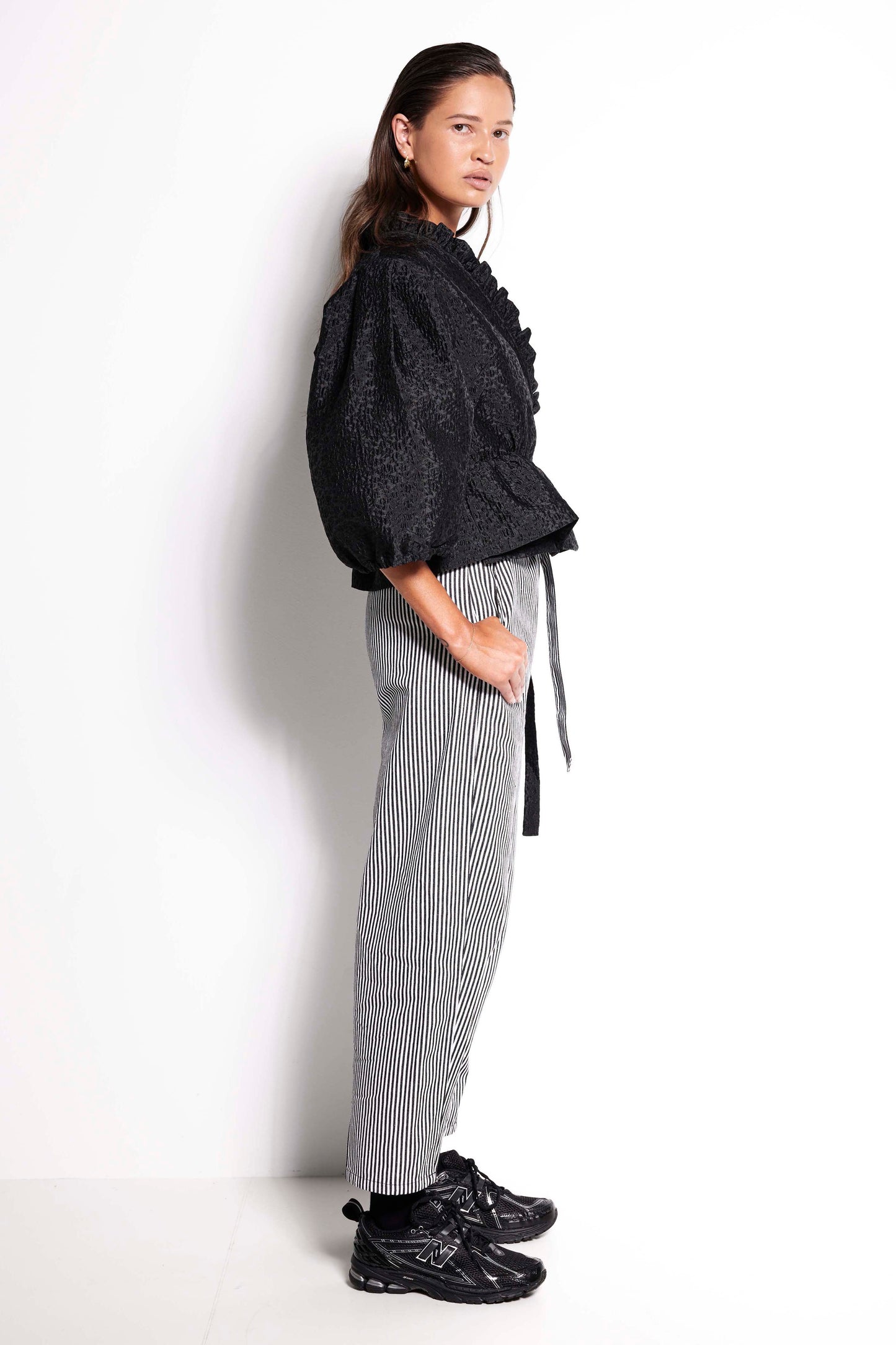 Dynasty Belted Pant - Black stripe belted denim trouser