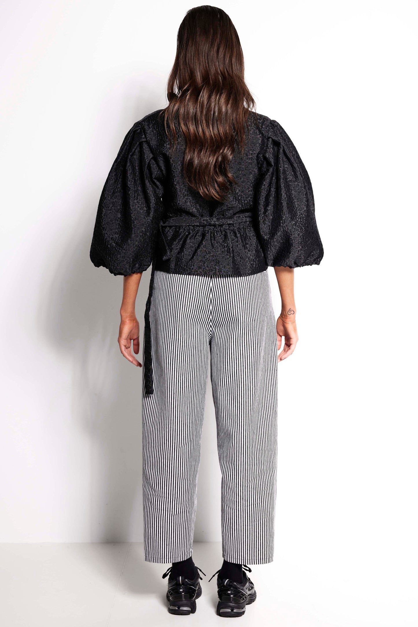 Dynasty Belted Pant - Black stripe belted denim trouser