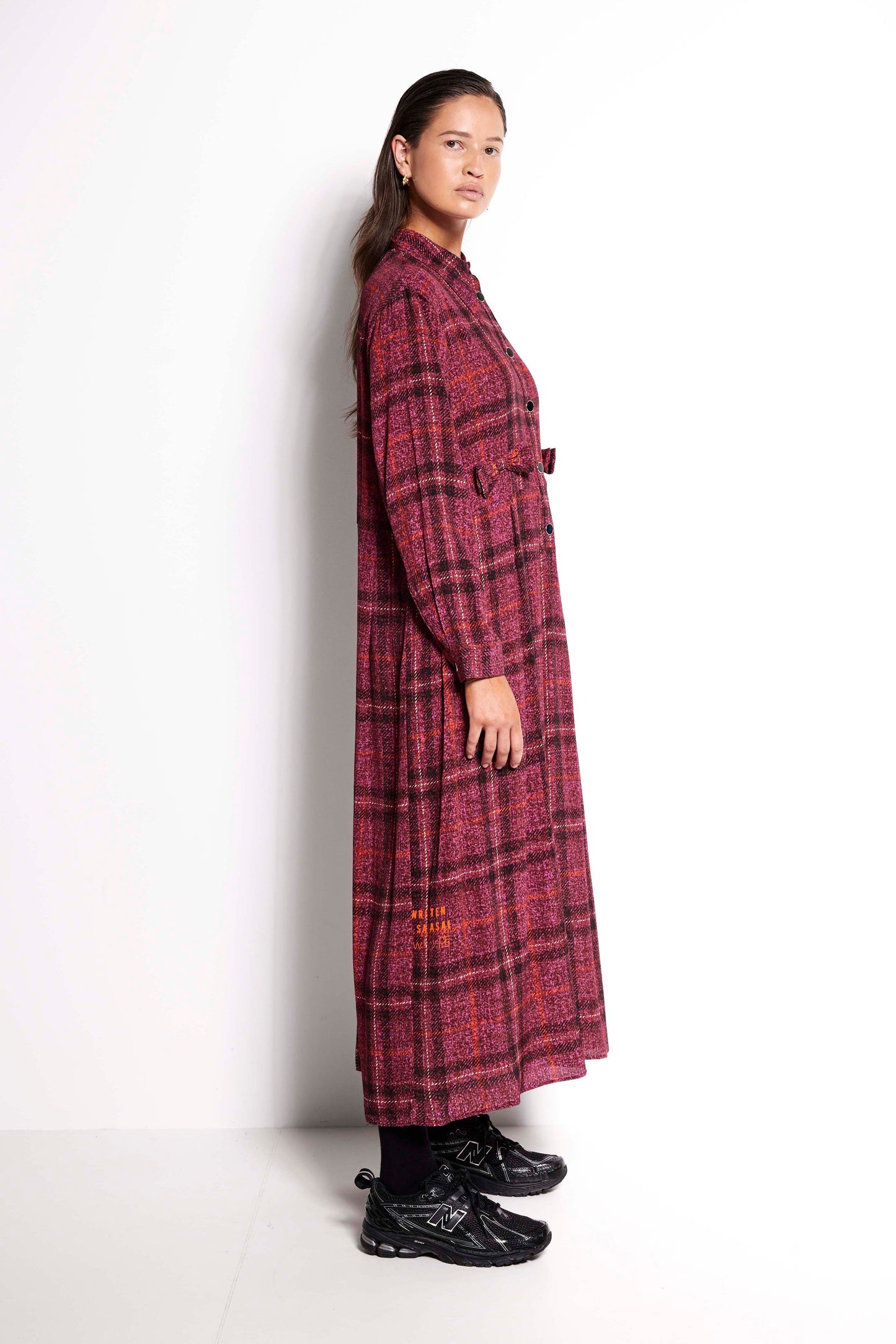 La Rosa Dress - Full length long sleeve collared dress in pink check