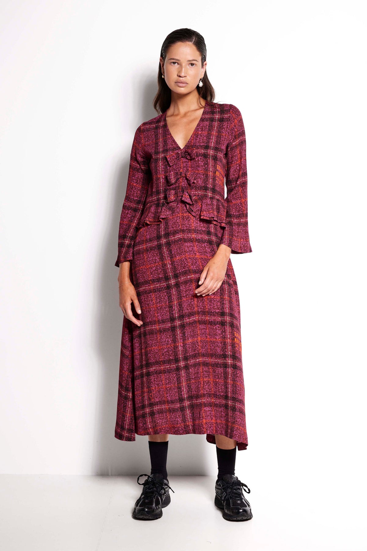 Bow Tie Dress - Full length V-neck flute sleeve dress