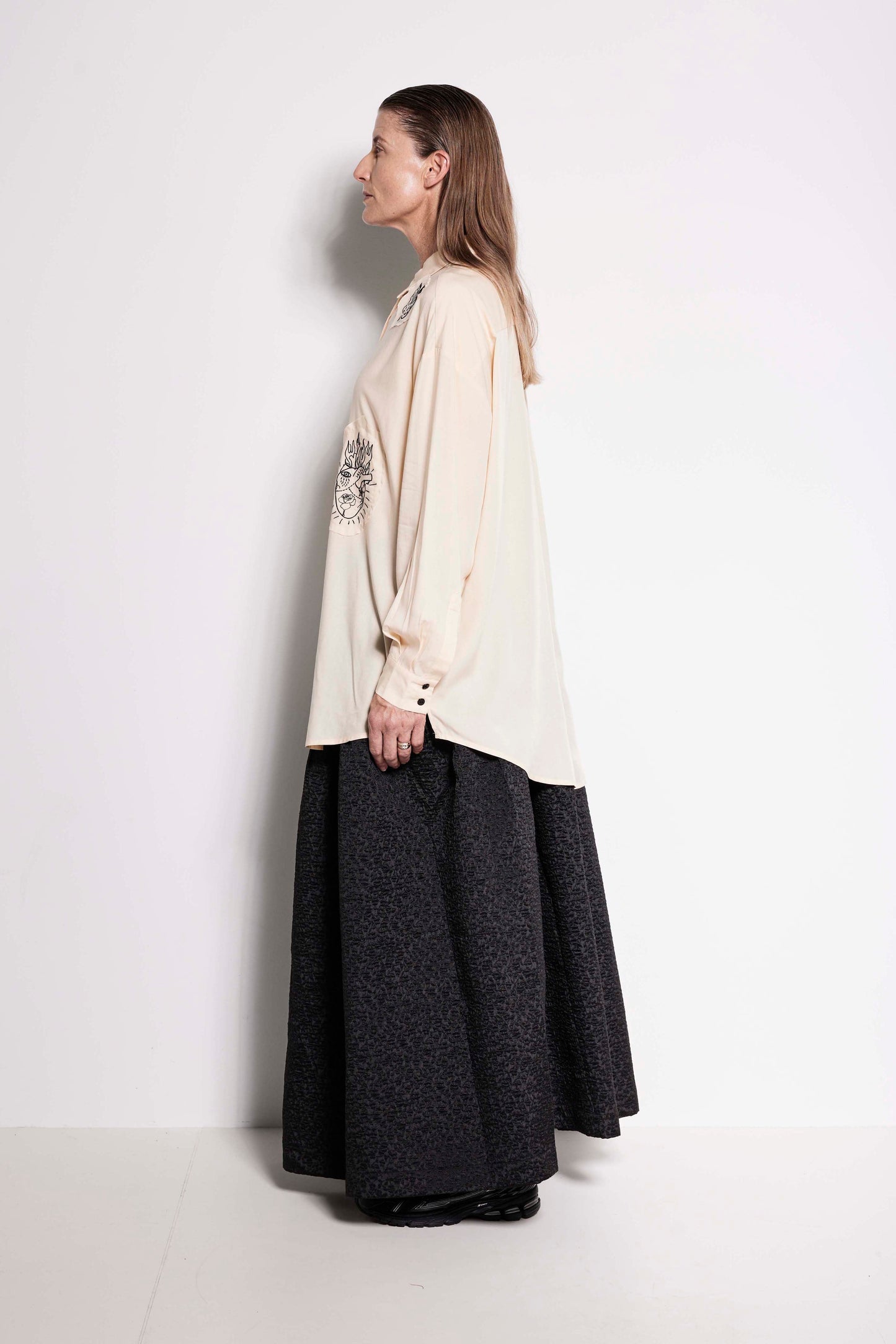 Compass Rose Shirt - Unisex button up shirt in cream with black embroidery