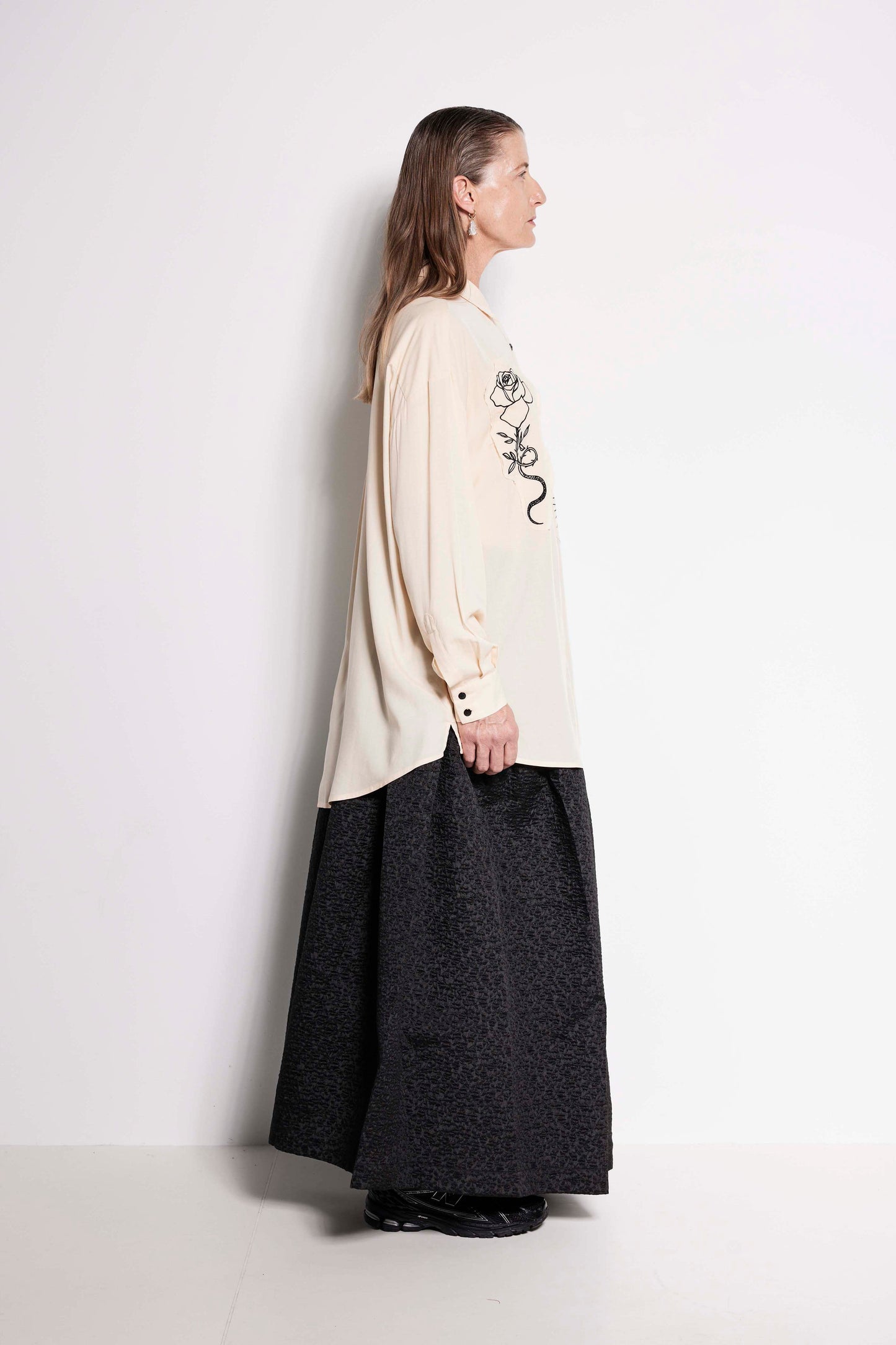 Compass Rose Shirt - Unisex button up shirt in cream with black embroidery