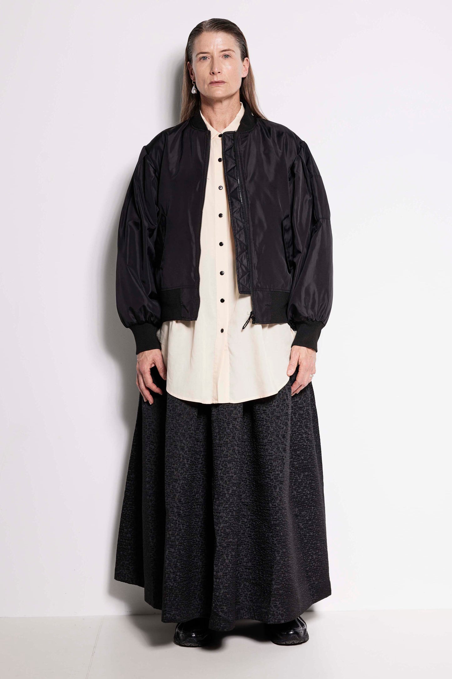 North Star Bomber Jacket - Black bomber jacket with billowy sleeves