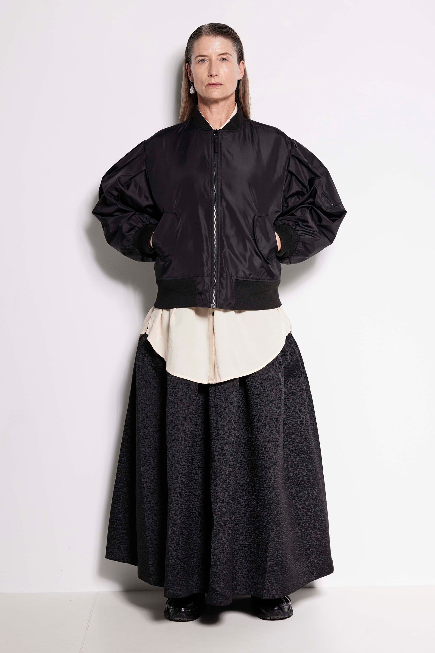 North Star Bomber Jacket - Black bomber jacket with billowy sleeves