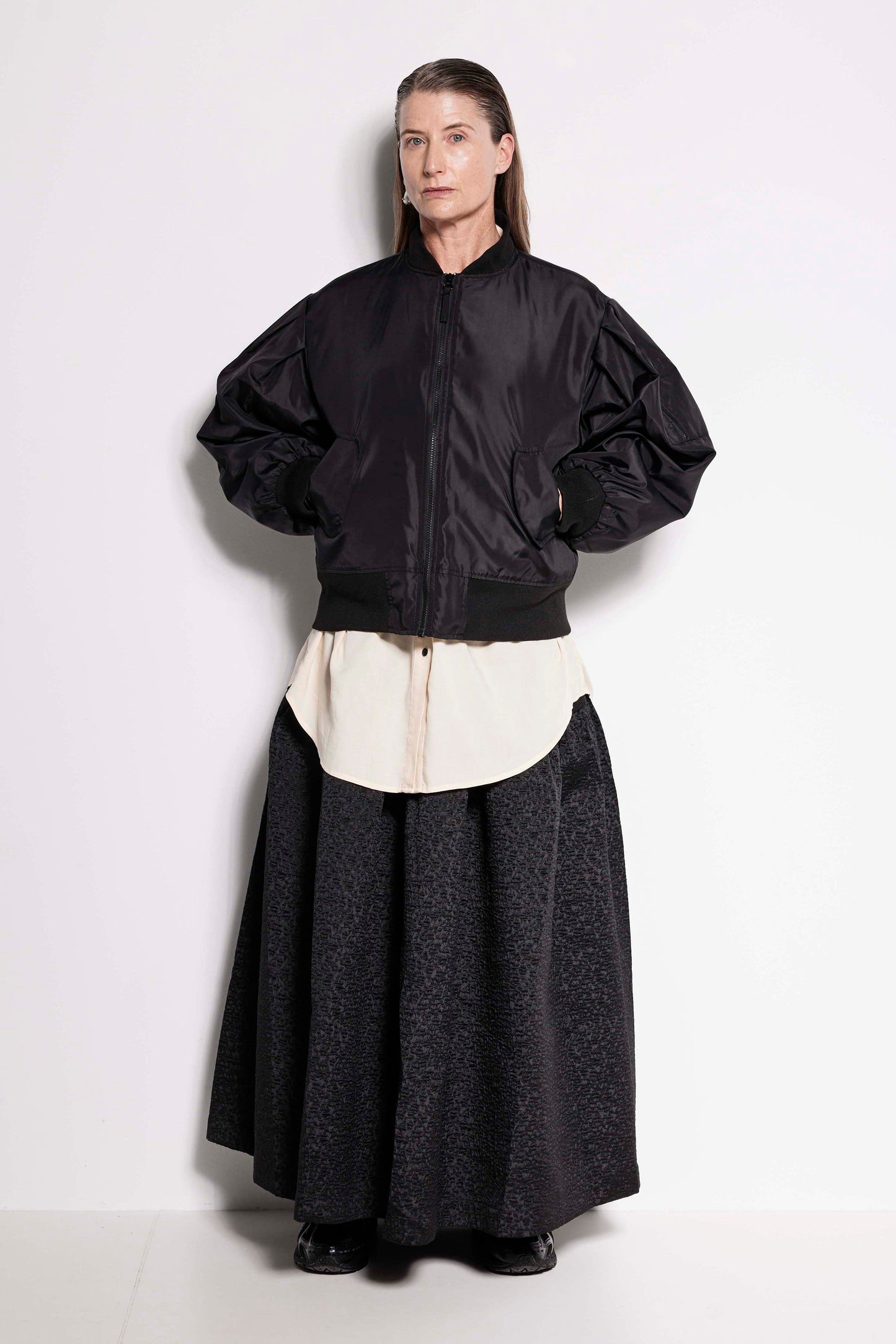 North Star Bomber Jacket - Black bomber jacket with billowy sleeves