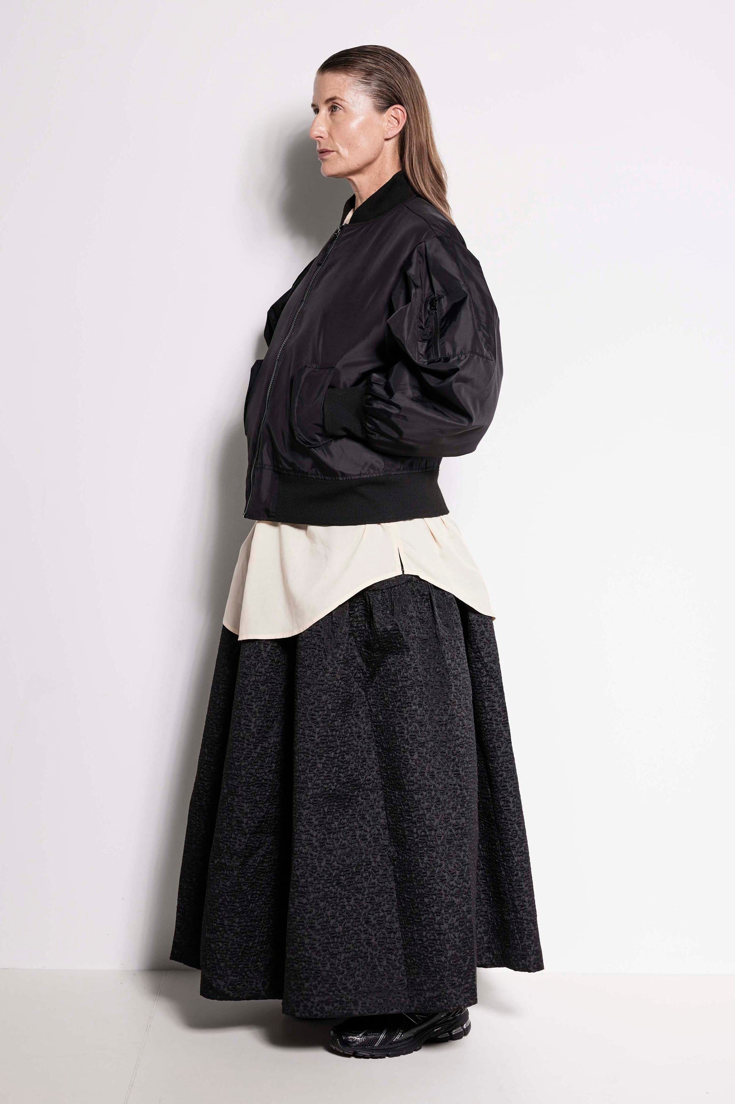 North Star Bomber Jacket - Black bomber jacket with billowy sleeves