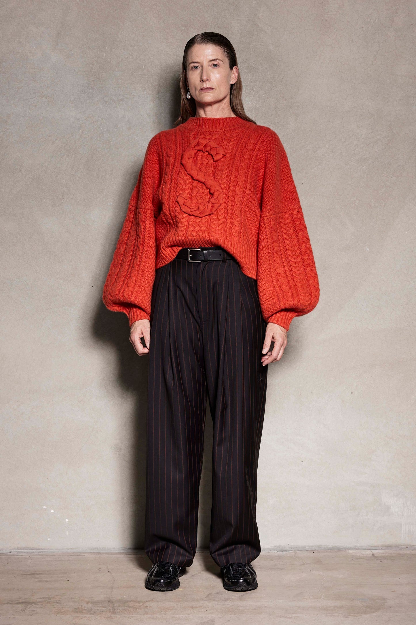 Cable S Jumper - Red fire chunky wool knit jumper