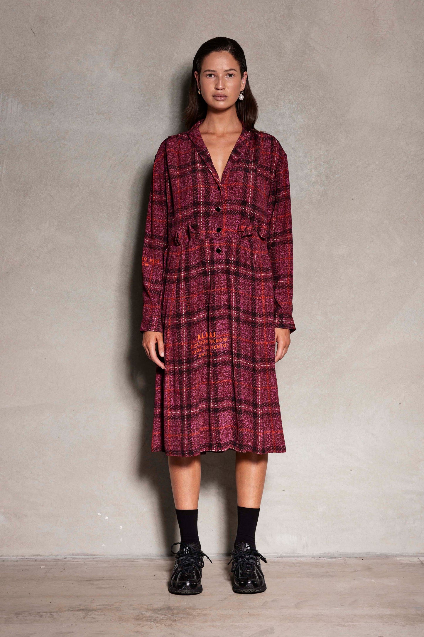 La Luna Tee Dress - Mid length long sleeve dress in pink check