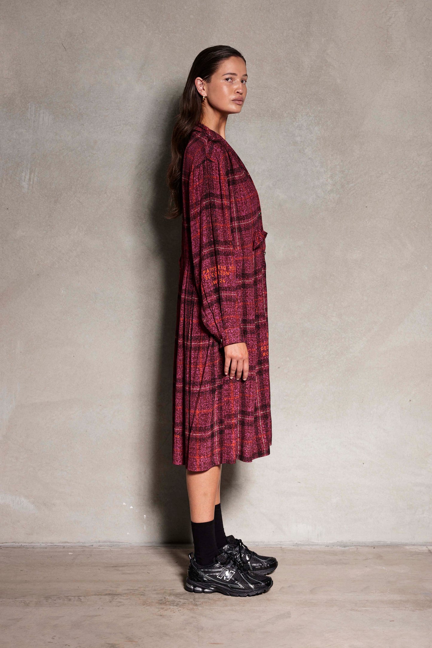La Luna Tee Dress - Mid length long sleeve dress in pink check