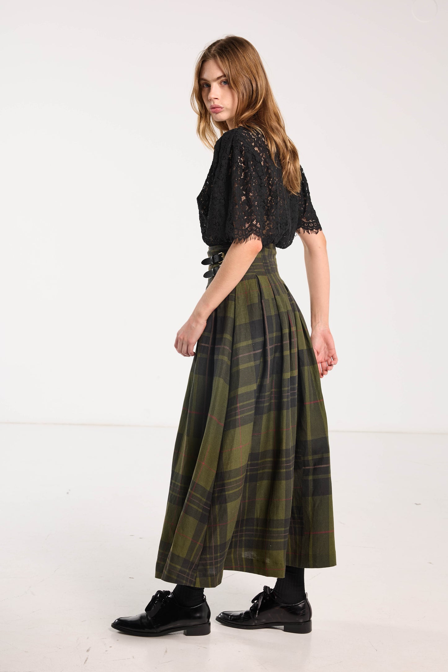 Romeo Skirt - Forest Green Check Linen