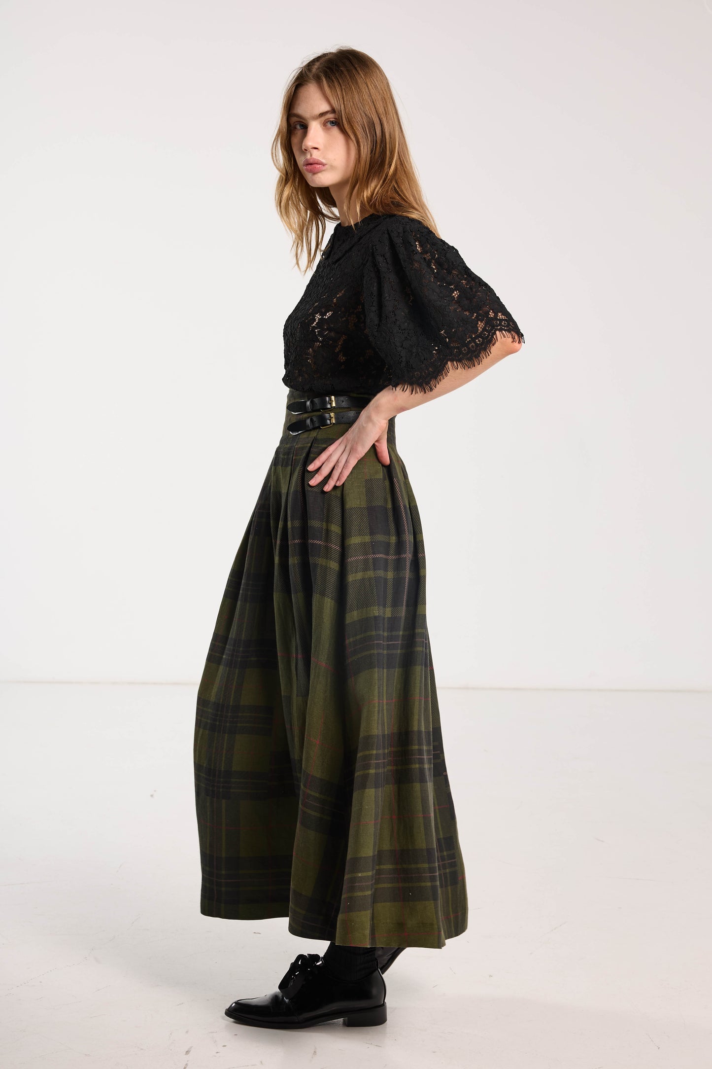 Romeo Skirt - Forest Green Check Linen