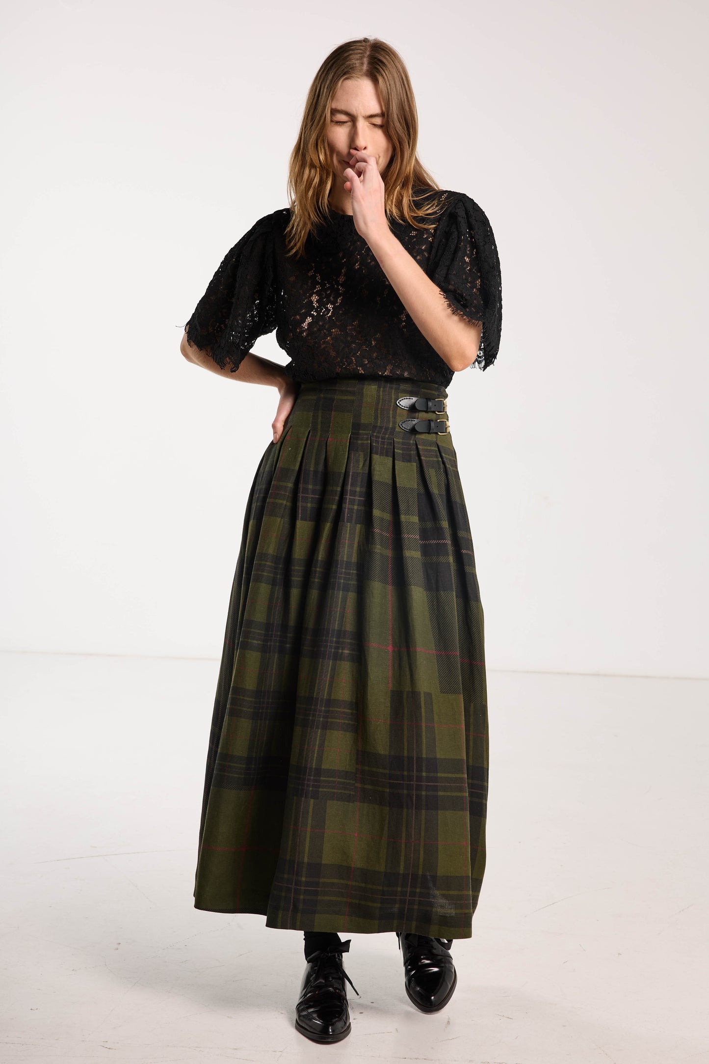 Romeo Skirt - Forest Green Check Linen