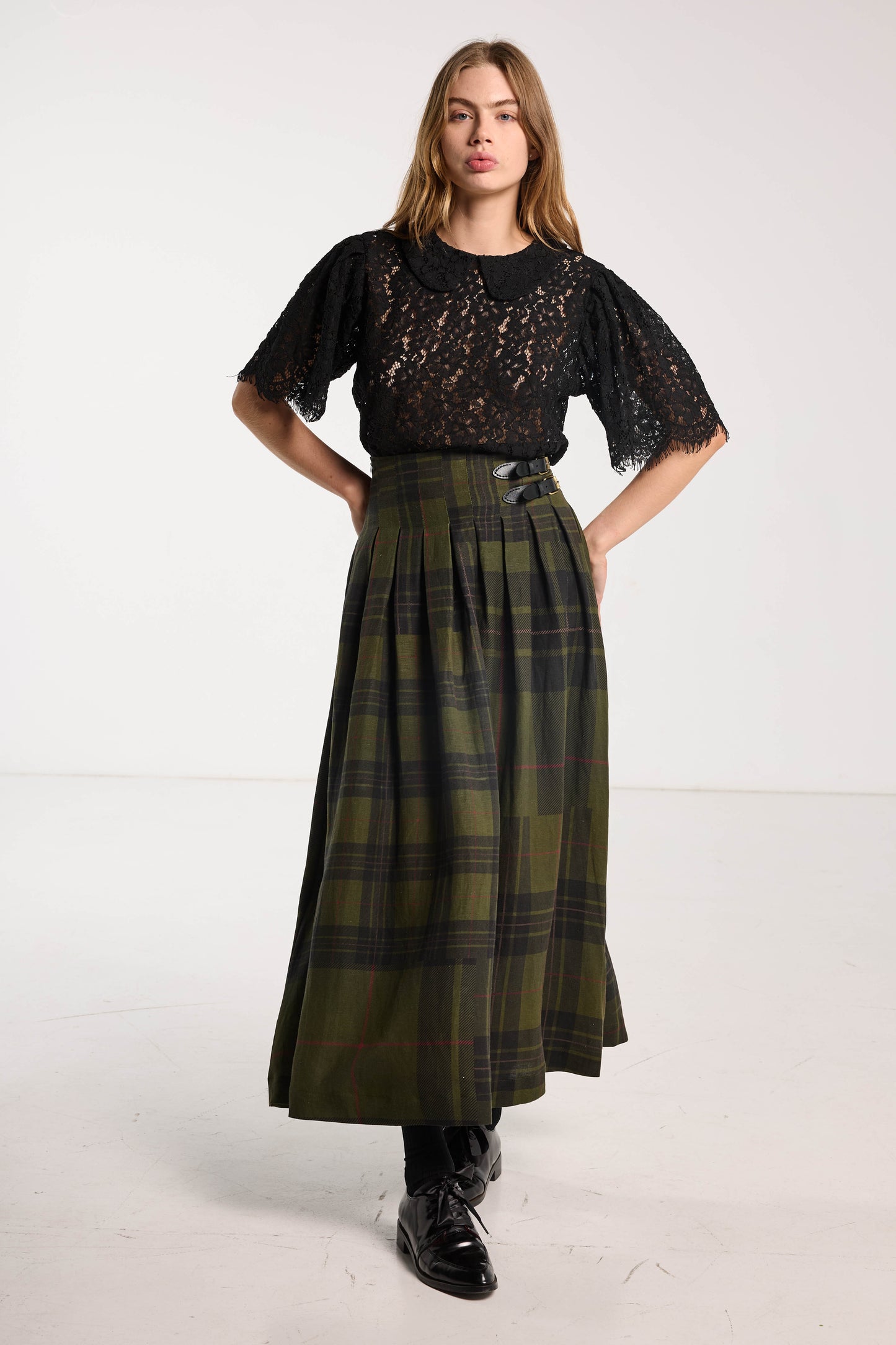 Romeo Skirt - Forest Green Check Linen