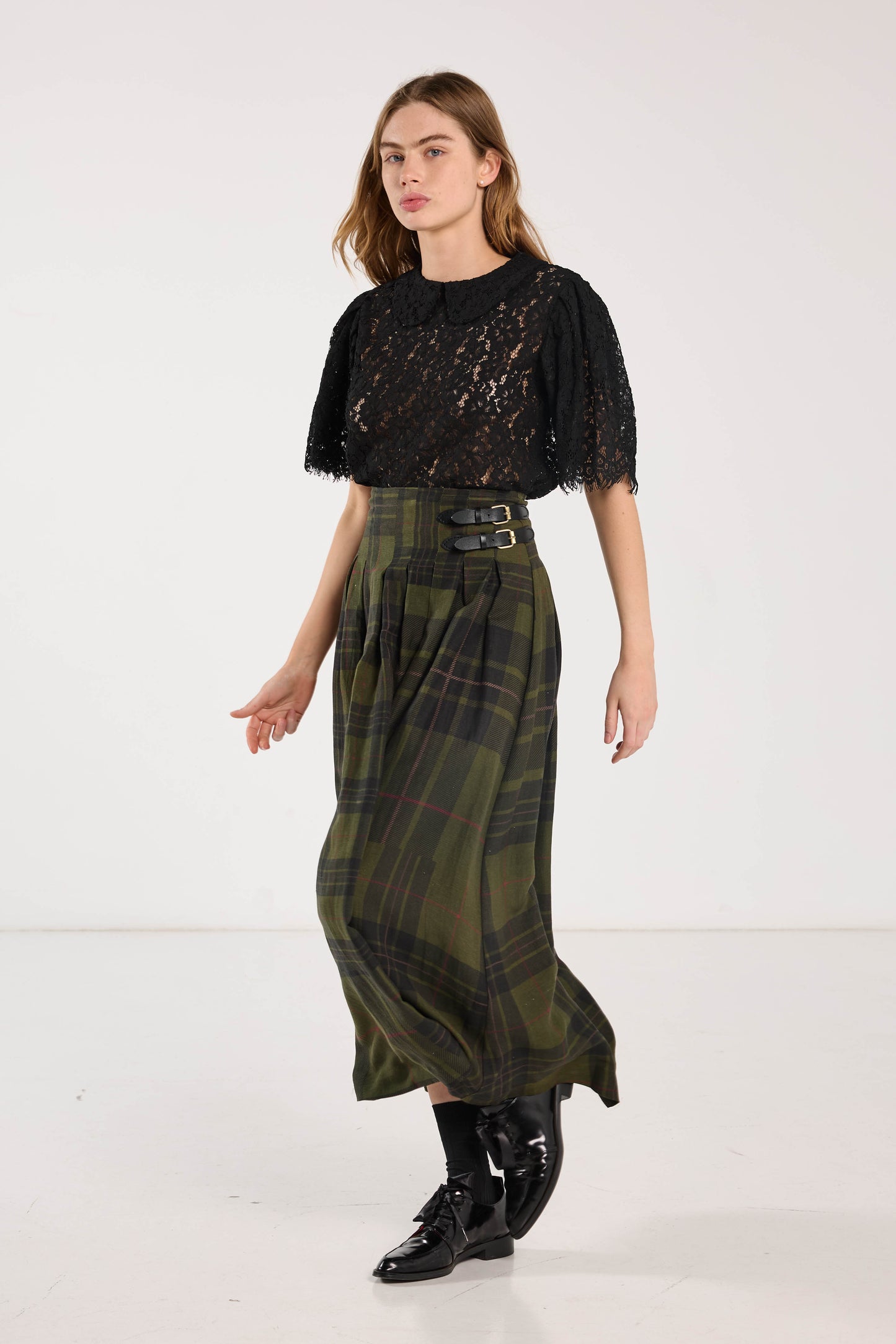 Romeo Skirt - Forest Green Check Linen