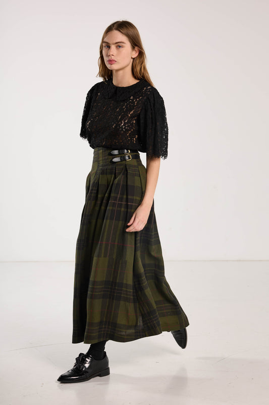 Romeo Skirt - Forest Green Check Linen