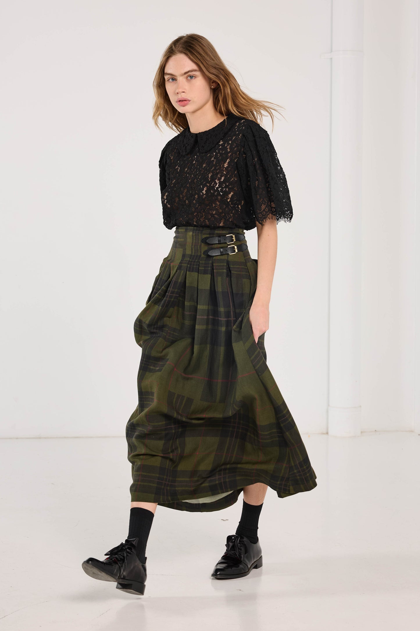 Romeo Skirt - Forest Green Check Linen